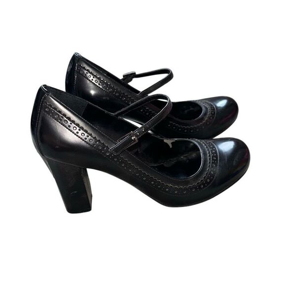 Y2K 2000’s Aldo sz 40/9.5 chunky Mary Jane pumps round toe leather black heels - Picture 3 of 9